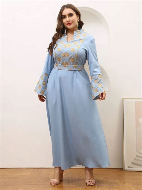 Toleen Women Plus Size Large Elegant Maxi Dresses 2022 Winter Blue Long