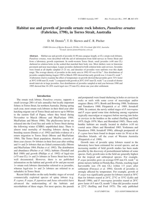 (PDF) Habitat use and growth of juvenile ornate rock lobsters, Panulirus ornatus (Fabricius ...