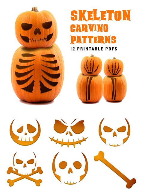 Printable Skeleton Pumpkin Carving Patterns 12 Easy and - Etsy