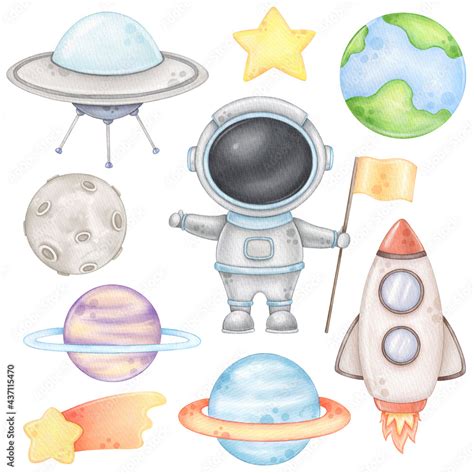 Cute Watercolor Space Clip Art Stock Illustration Adobe Stock