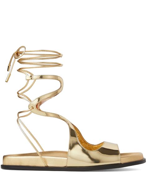 Jimmy Choo Azure Metallic Leather Flat Sandals Farfetch