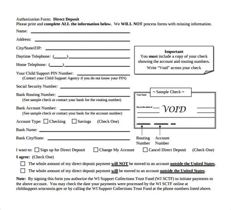 Sample Direct Deposit Authorization Form