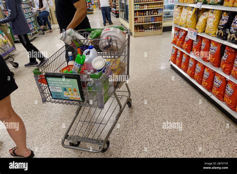 Orlando, FL/USA-3/15//20: A typical grocery cart filled with food and ...