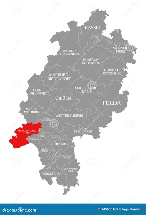 Rheingau-Taunus-Kreis County Red Highlighted in Map of Hessen Germany Stock Illustration ...