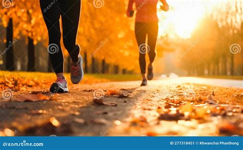 Close Up Legs Of Runners Running In Park On Sunrise Ai Generative