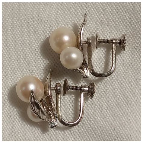 Sterling Silver Akoya Pearl Earrings Screw Back Ruby Lane