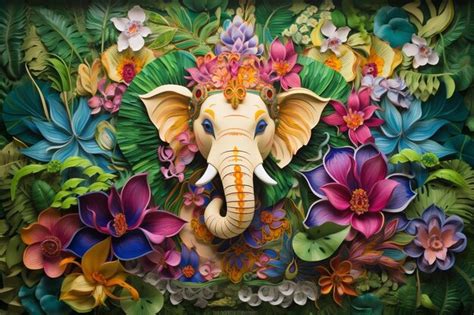 Premium Ai Image An Elephant With Flowers And An Elephant Head