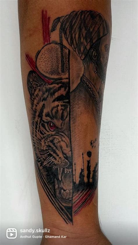 Shivaji Maharaj With Tiger Tattoo Done At Skullztattooz Hyderabad