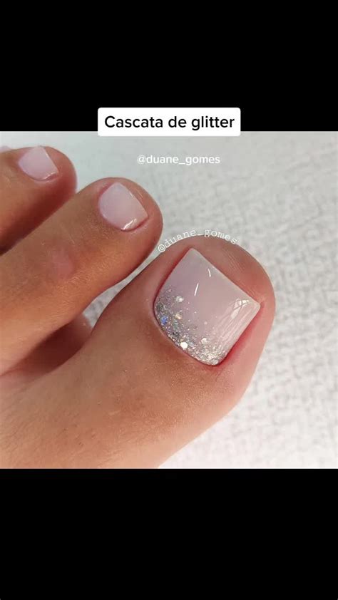 Square Fake Toenails Summer Glossy Glitter Nude French Tip Press On
