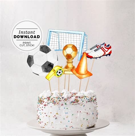 Printable Soccer Cake Topper Watercolor Soccer Centerpiece Etsy