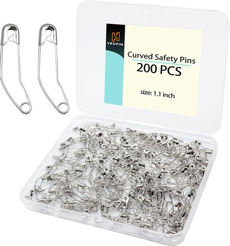 Vrupin 200pcs Stainless Steel Curved Safety Pins For