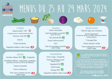 Les Menus Les Go Ters Caisse Des Ecoles Paris E