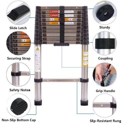 3 2M Telescopic Ladder Stainless Steel Ladders Extendable Multi