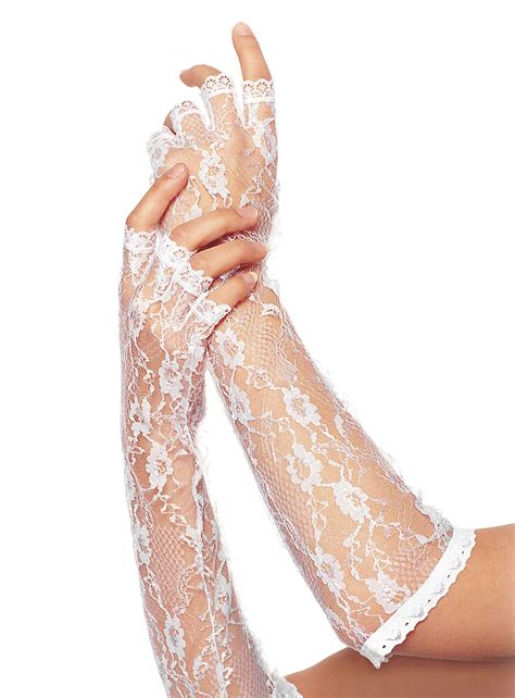 Lace Mesh Fingerless Elbow Gloves White Maskworld