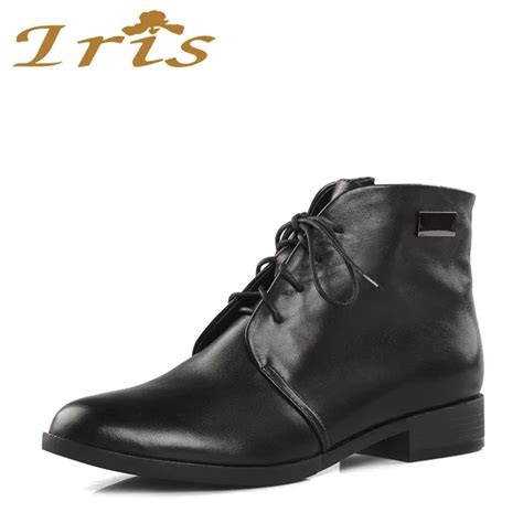 Buy Iris Leather Lace Up Boots Women Black Low Heels