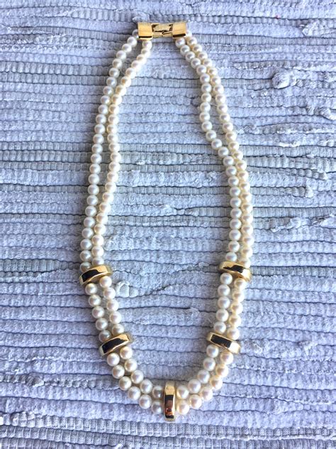 Vintage Monet Double Strand Faux Pearl Necklace With Gold Etsy