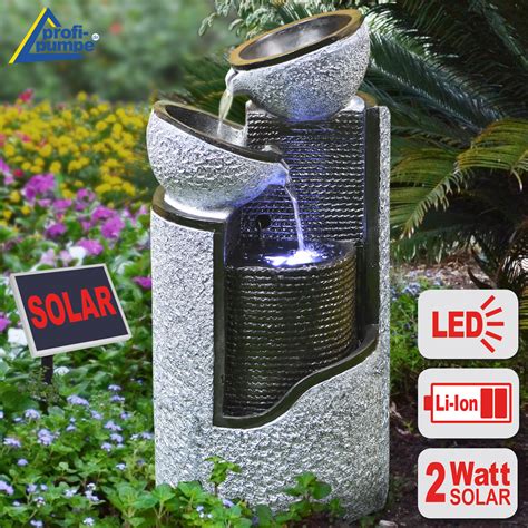 Solar Brunnen Granit S Ule Schalen Mit Liion Akku Led Licht Neu