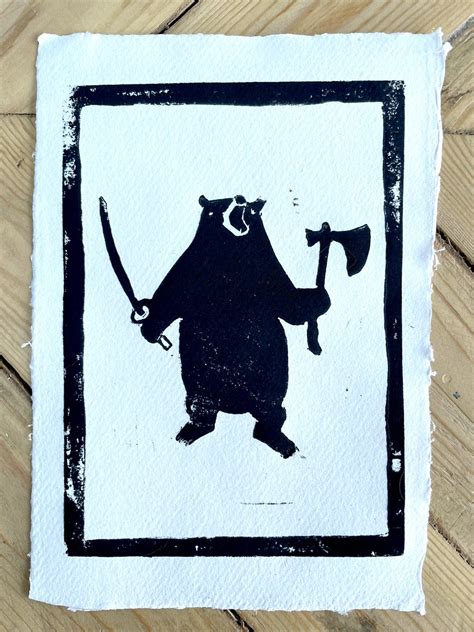 Badly Drawn Bears On Twitter Warrior Bear Lino Print Edition Of Xox