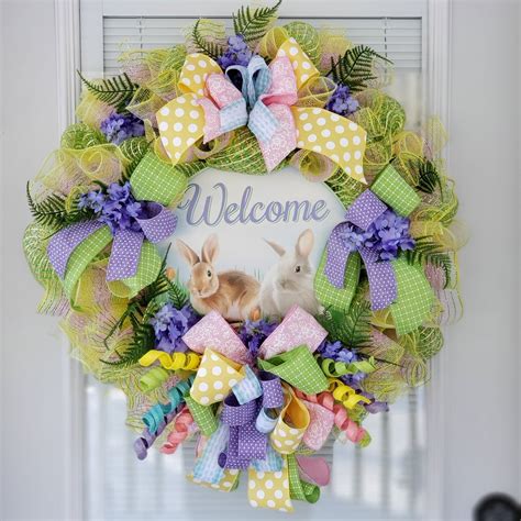 Welcome Easter Bunny Wreath Etsy Easter Deco Mesh Wreath Easter