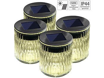 Lunartec Solar Tischlaterne 4er Set Solar LED Windlicht Aus Echtglas