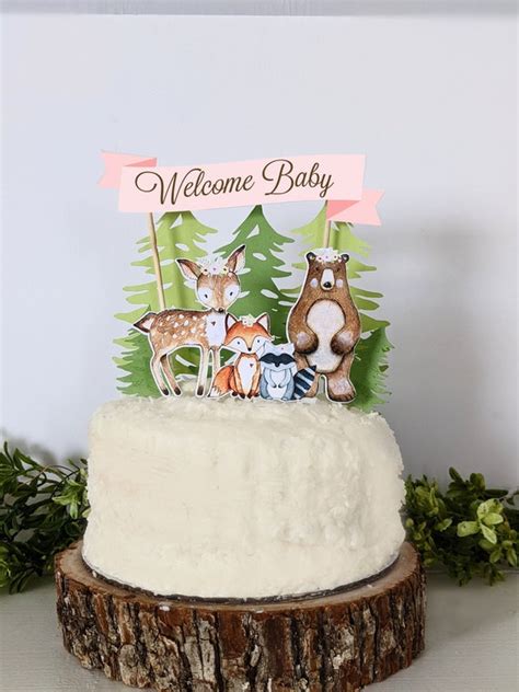 Girl Woodland Baby Shower Cake Topper Woodland Welcome Baby Etsy