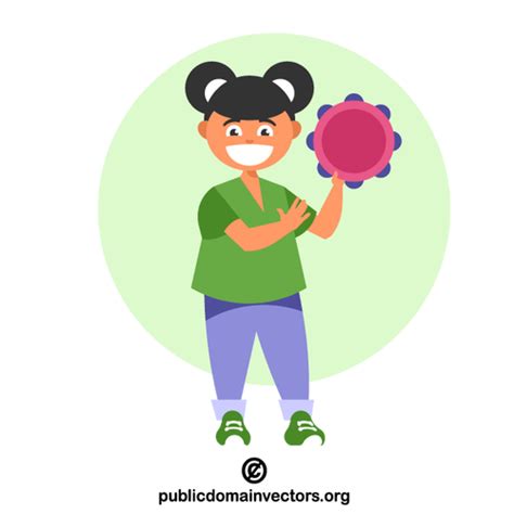 Girl Playing Tambourine Public Domain Vectors
