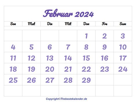Kalenderblatt Februar 2024 | The Beste Kalender