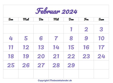 Kalenderblatt Februar 2024 | The Beste Kalender