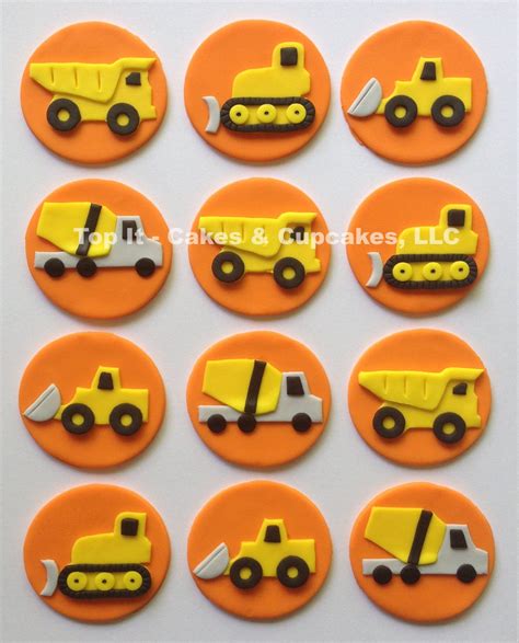 Toppers para cupcakes en fondant Camiones de construcción Etsy España