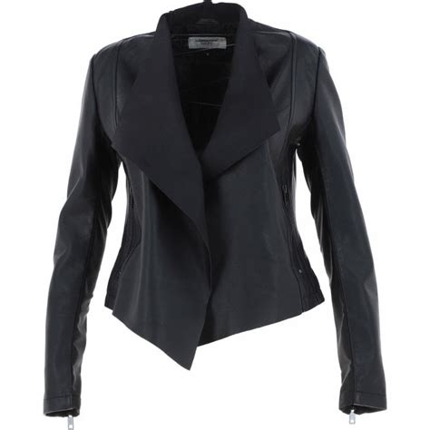 Ladies Waterfall Front Leather Jacket Black Diva