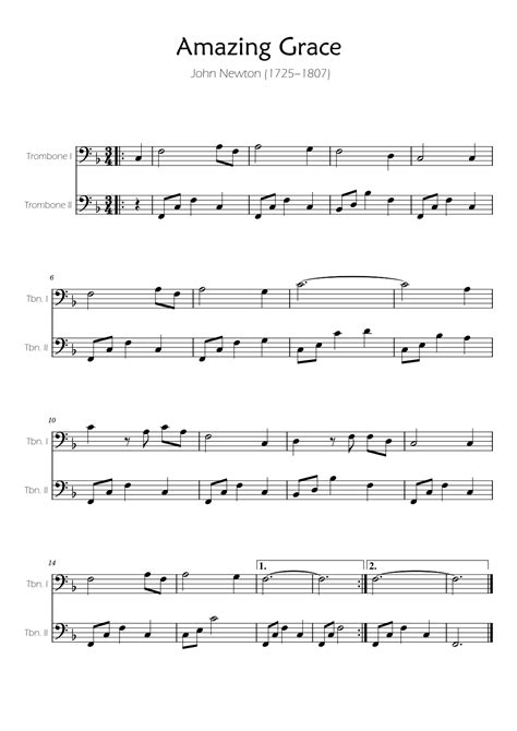 Amazing Grace Trombone Duet Sheet Music John Newton Trombone Duet