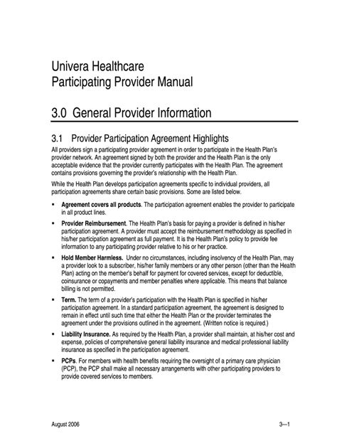 Fillable Online Univera Healthcare Participating Provider Manual