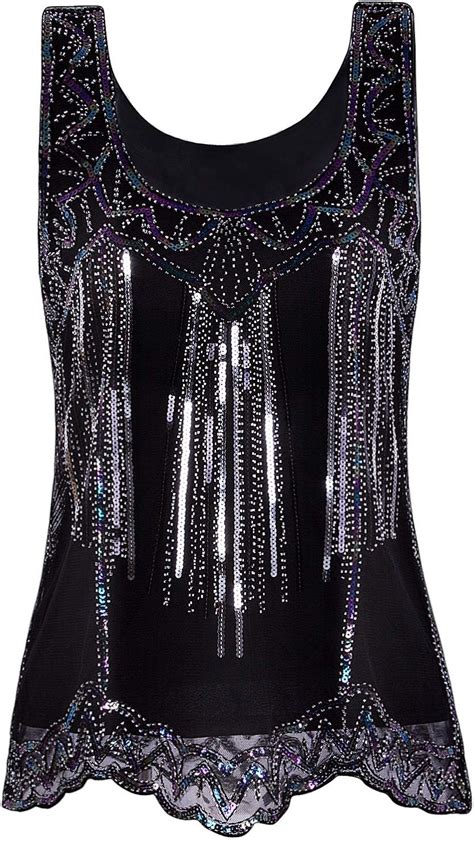 Vijiv Womens 1920s Vintage Beaded Tops Art Deco Sleeveless Embellished