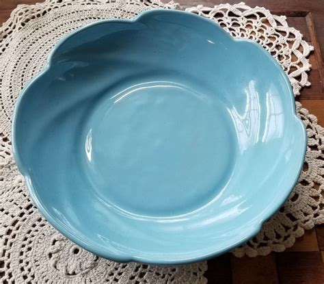 Large Vintage Frankoma Pottery Sky Blue Lazy Bones Scalloped Etsy