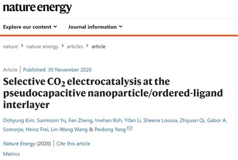 纳米人 杨培东今日nature Energy