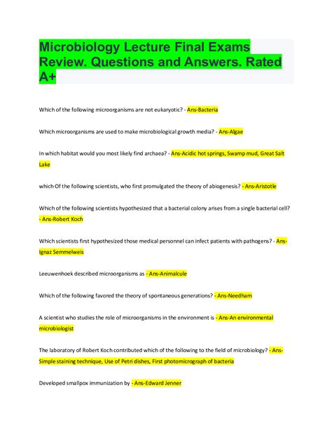 Microbiology Exam 1 Questions And Answers Microbiology Exam