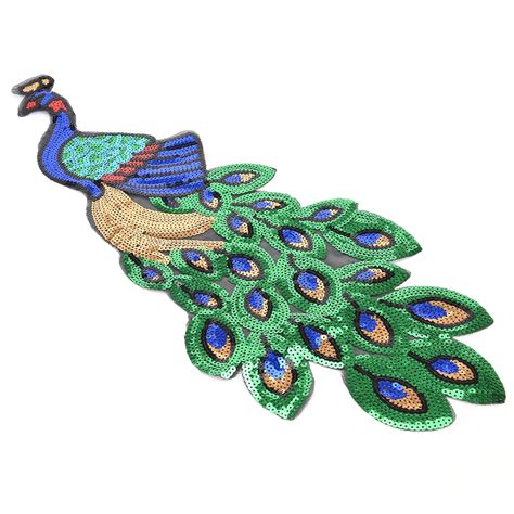 1pcs Diy Colorful Sequin Peacock Patch Embroidered Large Applique Patch