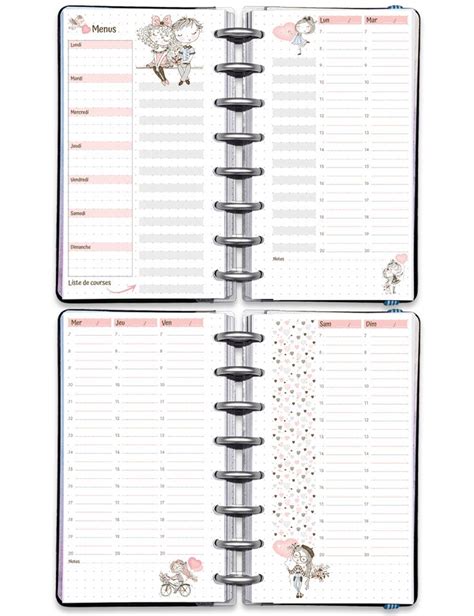 Semainier perpétuel 4 pages décorées à imprimer Amour Mon agenda PdF