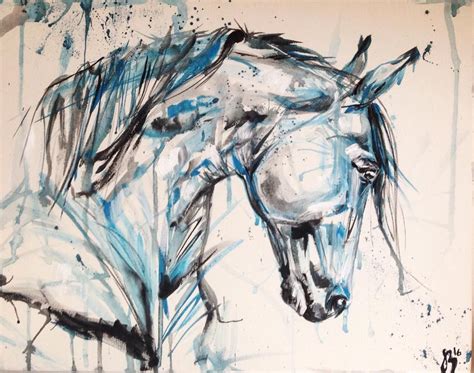 Equine Art Horse Art Acrylic Painting Abstract Horse Blue Black And