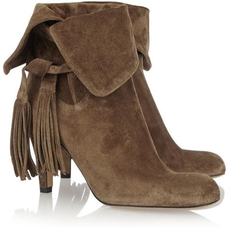 Chlo Tassel Trimmed Suede Ankle Boots Slouch Ankle Boots Suede