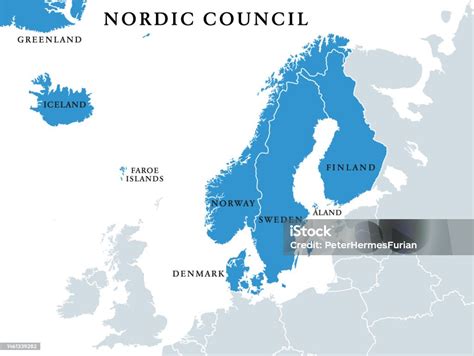 Nordic Council Members Nordic Countries Cooperation Political Map Stock ...