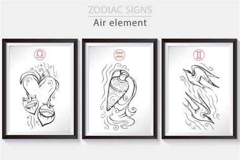 Zodiac signs collection, Air, horoscope vector graphics