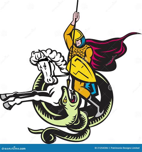 Knight Riding Horse Fighting Dragon Snake Stock Illustration Image