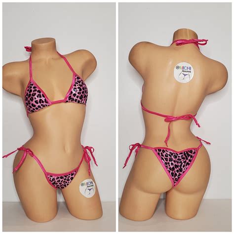 Pink And Black Leopard Print With Hot Pink Trim Medium Coverage Top Scrunch Butt Micro String