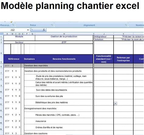 Mod Le Planning Et Planification Chantier Excel Ditable Exemple