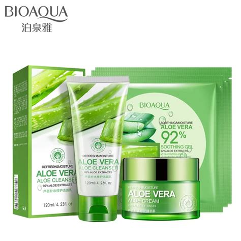 Bioaqua 3pcs Aloe Vera Set Care Rejuvenate Aloe Vera Series Hydrating Moisturizing Gel Cream