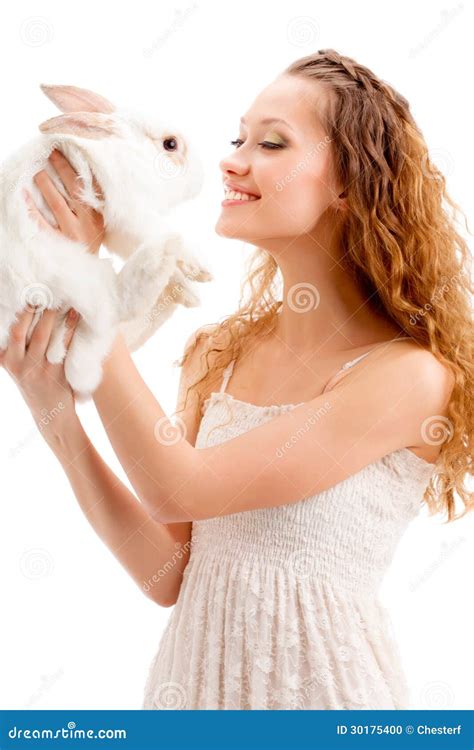 Woman Holding Rabbit Stock Photo Image Of Joyful Decorative 30175400