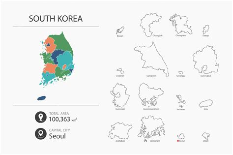 Carte De La Corée Du Sud Avec Carte Détaillée Du Pays Éléments Cartographiques Des Superficies