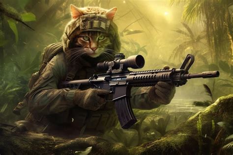 Premium Ai Image Cat Soldier With A Gun In His Hands