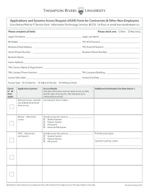 Fillable Online Tru Applications And Systems Access Request ASAR Form